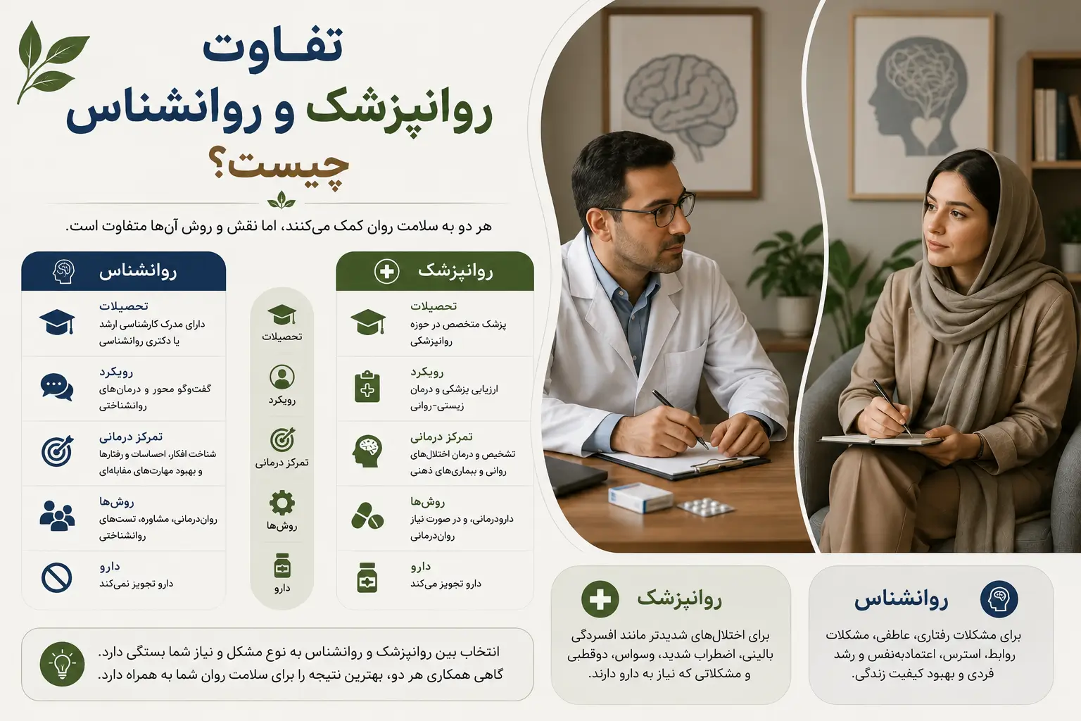 تفاوت روانپزشک و روانشناس چیست؟ + راهنمای انتخاب متخصص