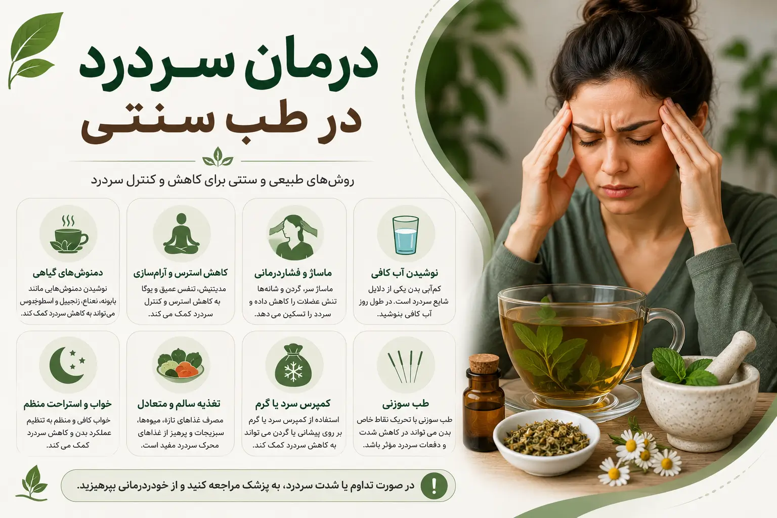 درمان سردرد در طب سنتی چگونه است؟ معرفی روش‌ ها و دمنوش‌ ها