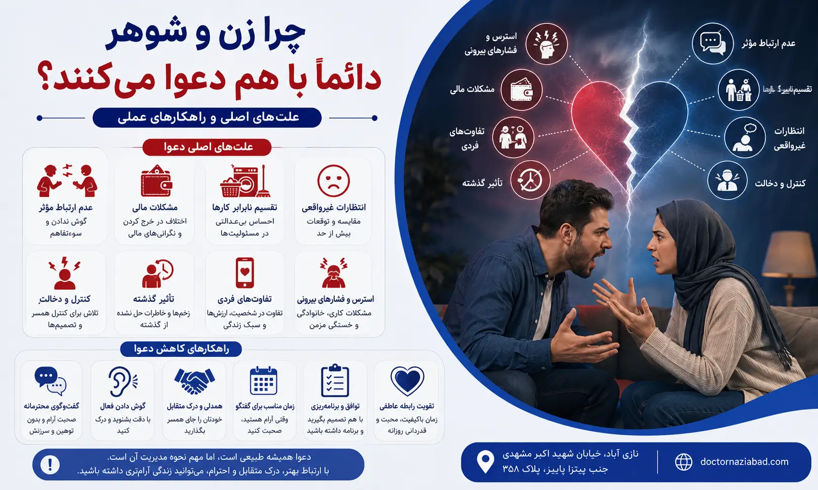 چرا زن و شوهر دائماً با هم دعوا می‌کنند؟ علت و راهکار