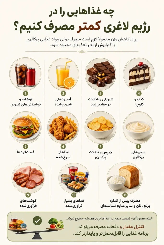 چه غذاهایی را در رژیم لاغری کمتر مصرف کنیم؟