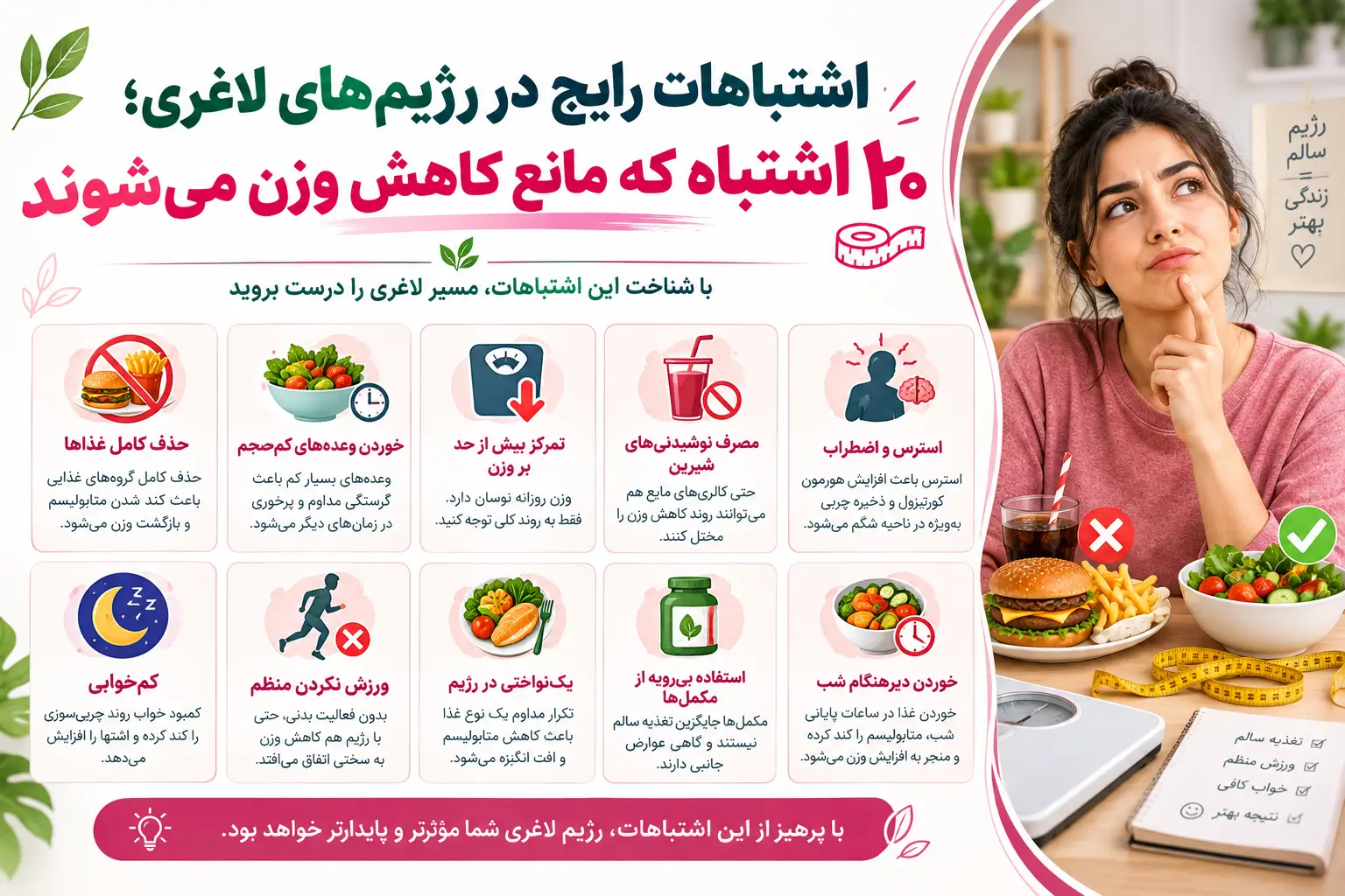 اشتباهات رایج در رژیم‌های لاغری؛ ۲۰ اشتباه که مانع کاهش وزن می‌شوند