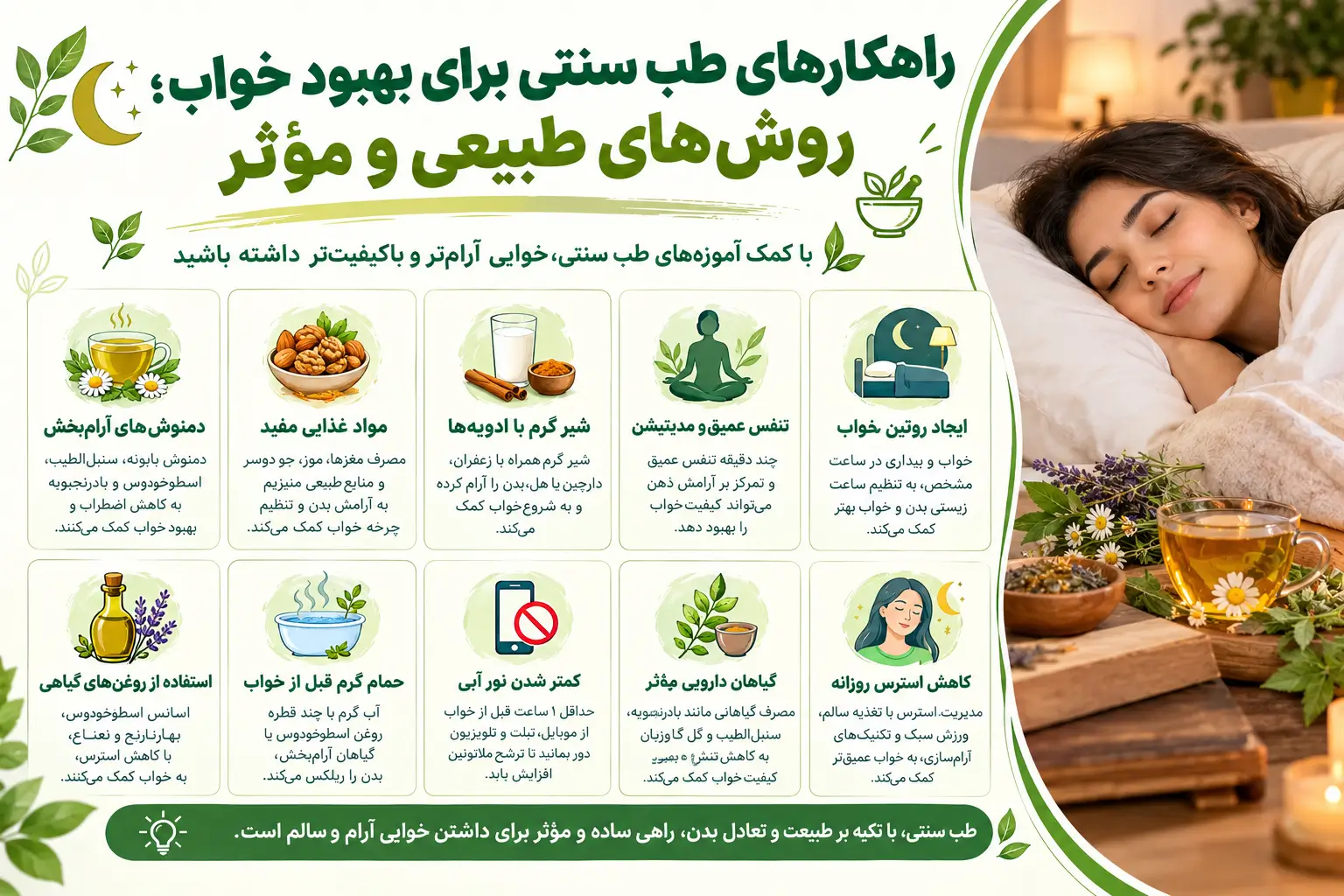 راهکارهای طب سنتی برای بهبود خواب؛ روش‌های طبیعی و مؤثر
