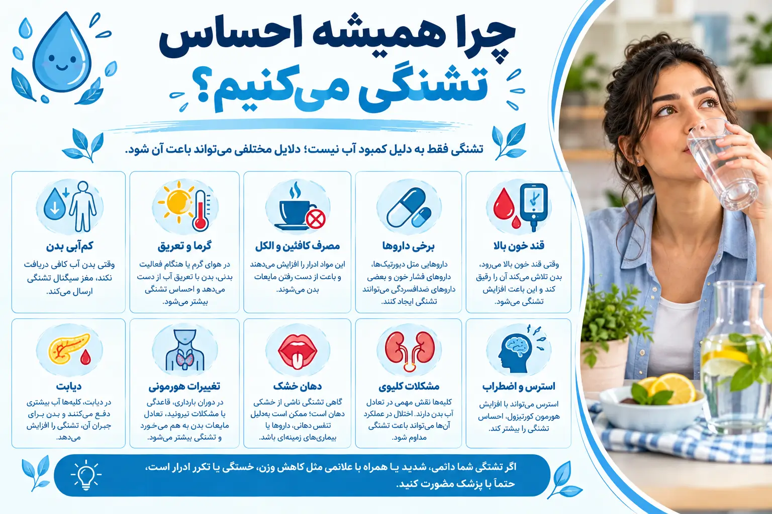 چرا همیشه احساس تشنگی می‌کنیم؟ بررسی علت تشنگی مداوم
